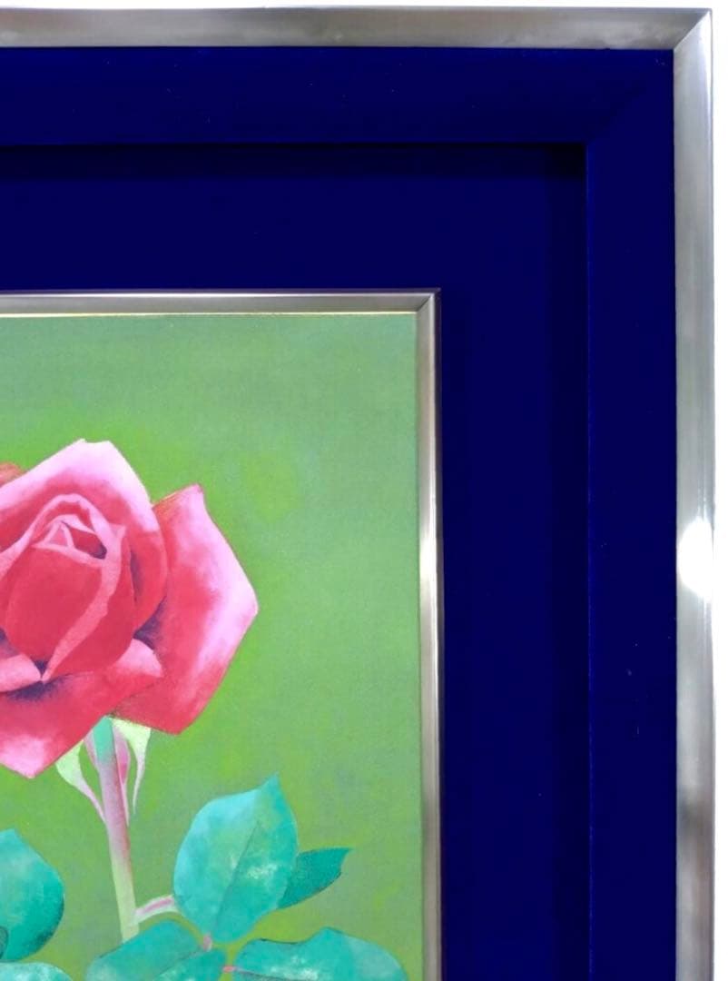 中村白玲「薔薇」日本画 日展会友 金落款/共シール付 額装美品