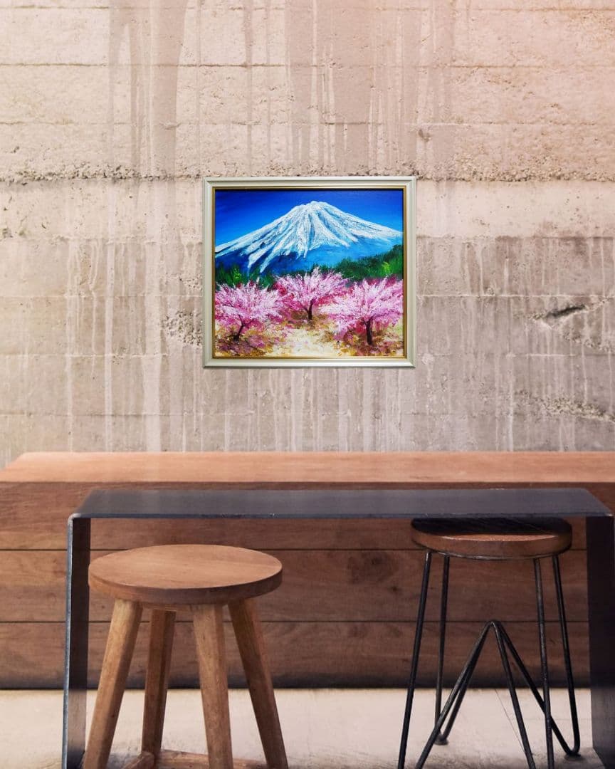 油絵 油彩 油彩画 絵 絵画 【春の富士山】 】