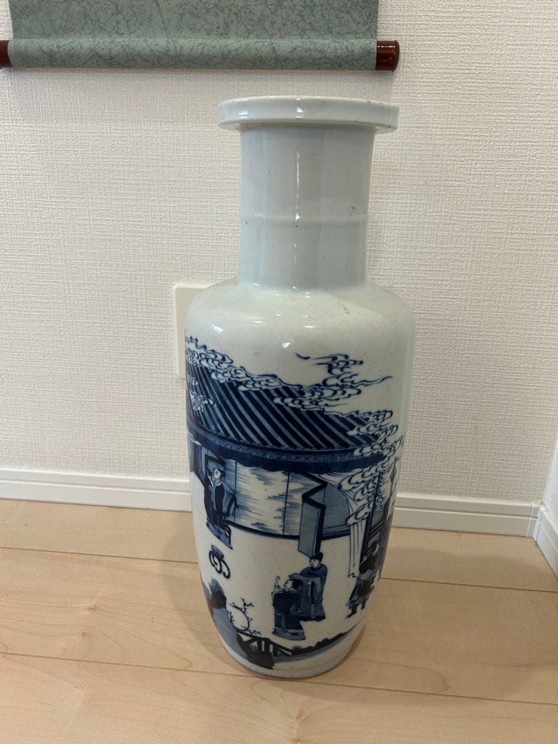 清早期　青花染付人物図大花瓶　中国美術唐物
