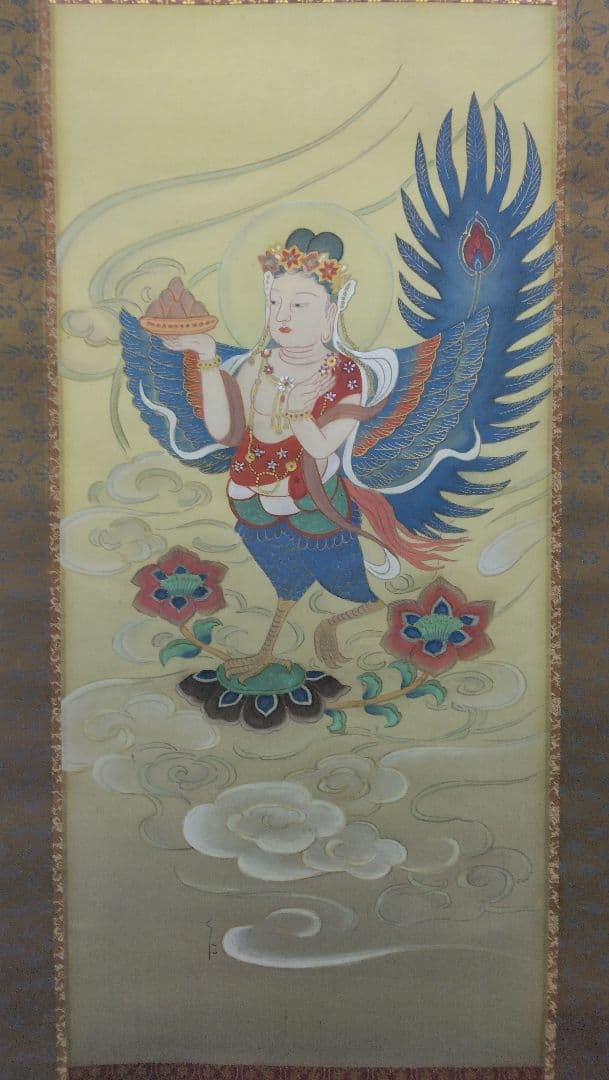 迦陵頻伽　仏画　絹本　掛軸【半鳥人】（阿弥陀経・共命鳥・極楽浄土）