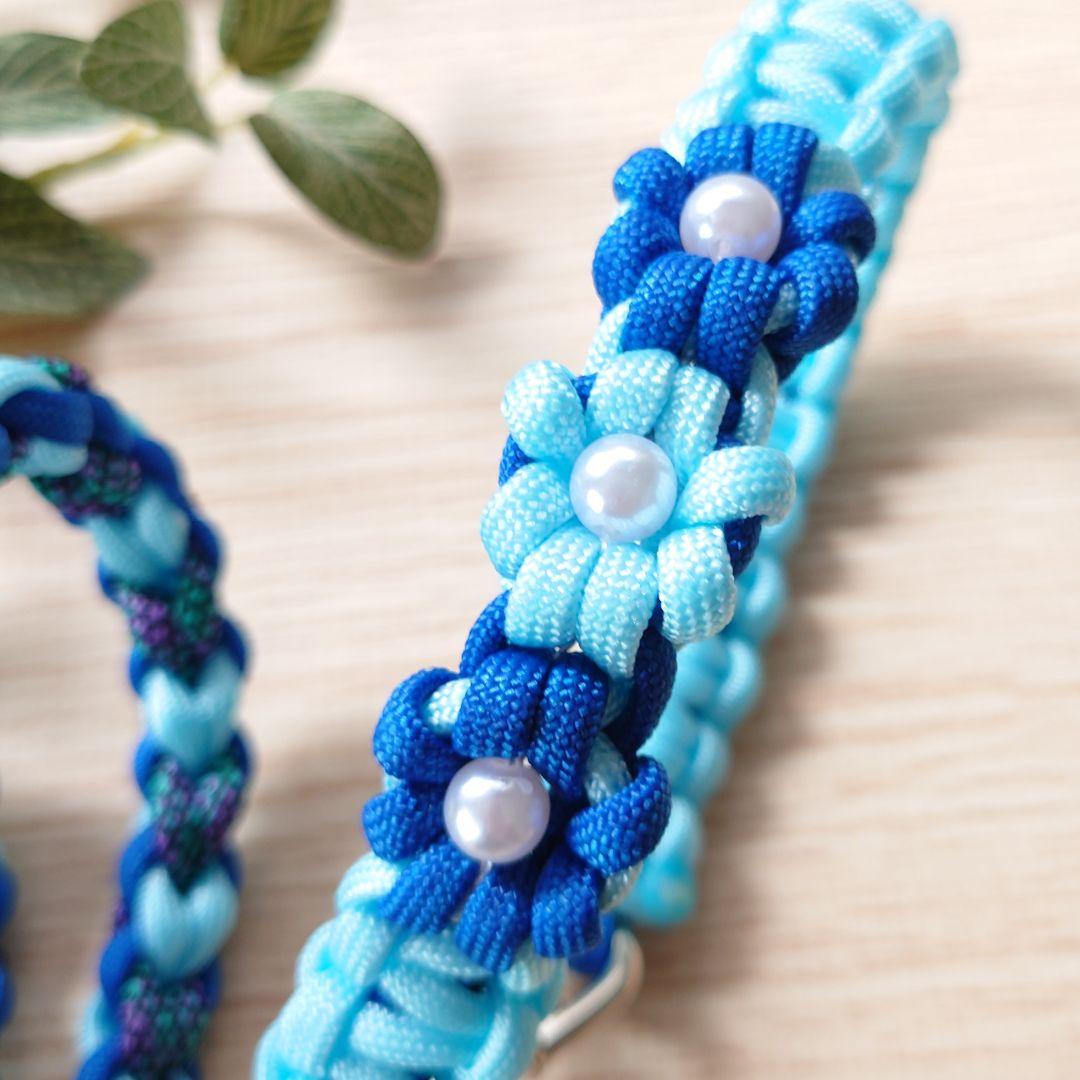 パラコードリード　ラブラブ編みカフェリード　スカイブルー　№096