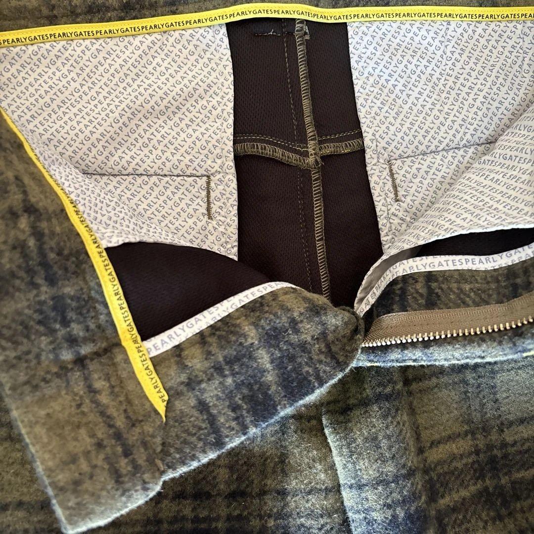 ☆新品☆ PEARLY GATES チェック柄パンツ M カーキ×黒×黄　秋冬