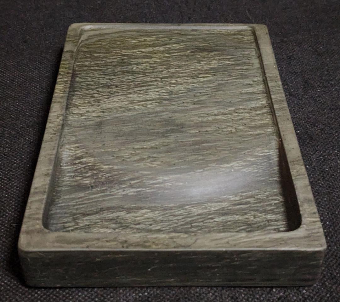 【歙州硯　水波羅紋や金暈金星の美石】◆龍尾山◆唐木共箱◆歙硯◆長方六吋