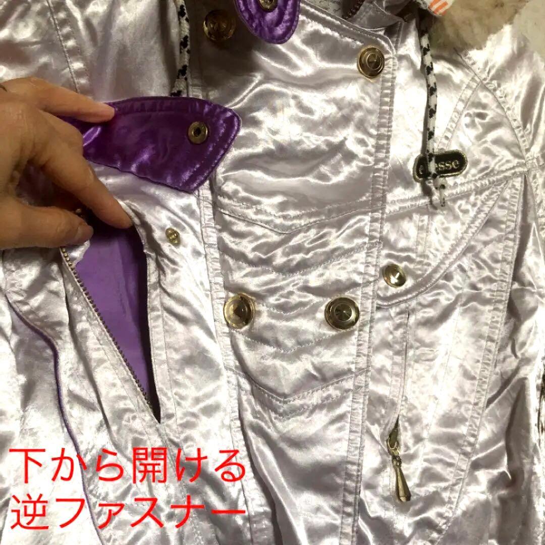 80s エレッセ　スキーウェア　上下　レディース　L　シルバー　セットアップ