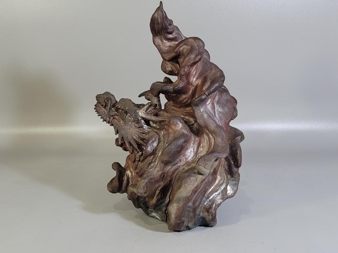 古い備前 雲龍 置物 時代箱 DT405