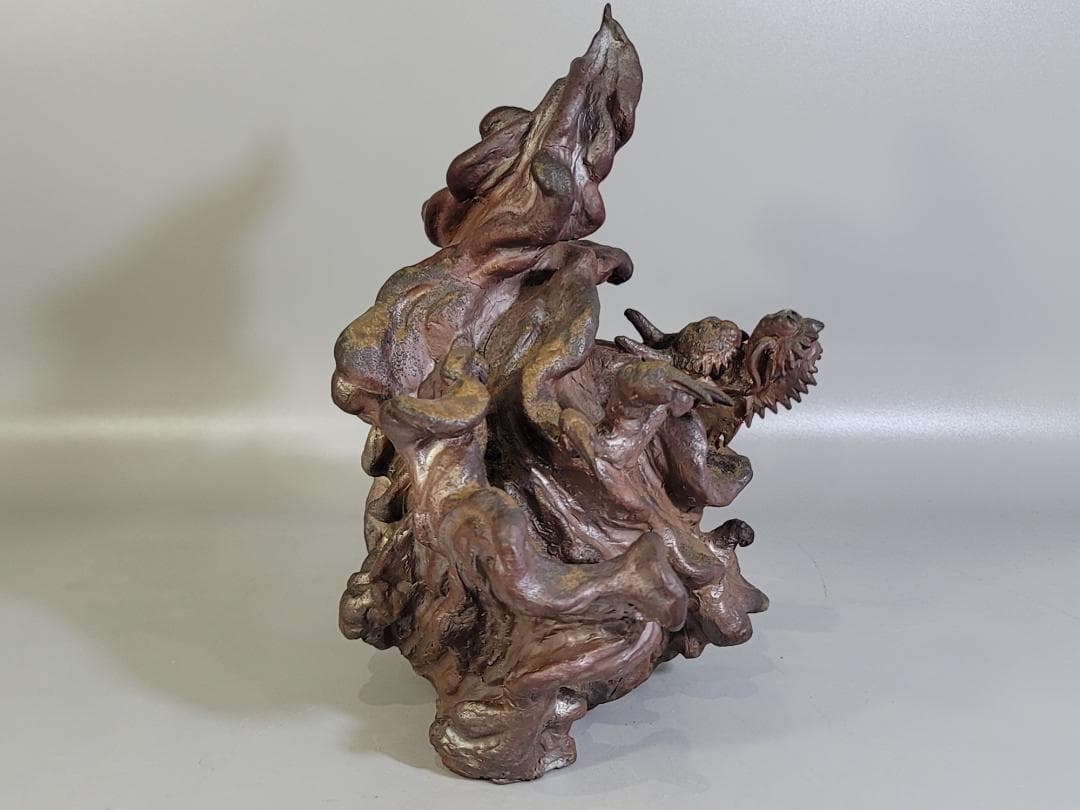 古い備前 雲龍 置物 時代箱 DT405