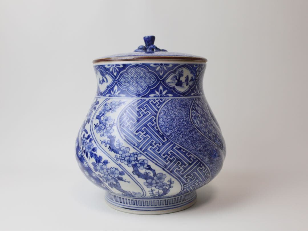 九谷焼　九谷寿楽　染付　祥瑞水指　茶道具　煎茶器　抹茶