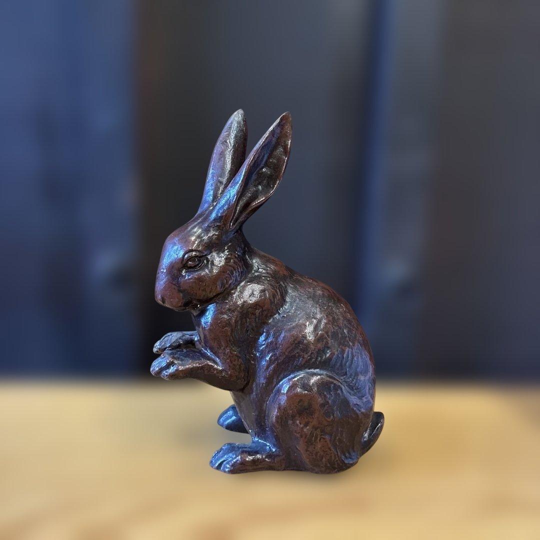 うさぎ　置物　鋳鉄製　金属工芸　アンティーク　ブロンズ