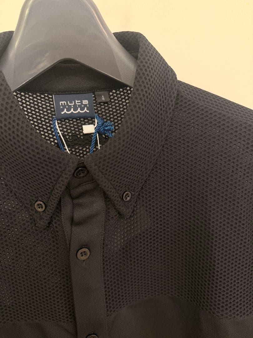 【新品】ムータマリン　ストレッチメッシュ 切替ラインシャツ　黒　Sサイズ