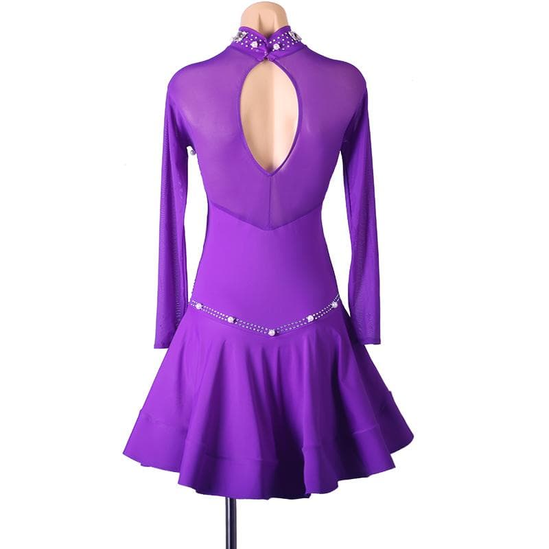 青い長袖ビジュー付きダンスドレス