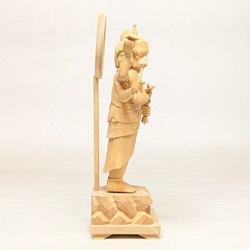 【セール・新品】三宝荒神　柘植　総高さ約17㎝　竈　三面六臂　台所の神