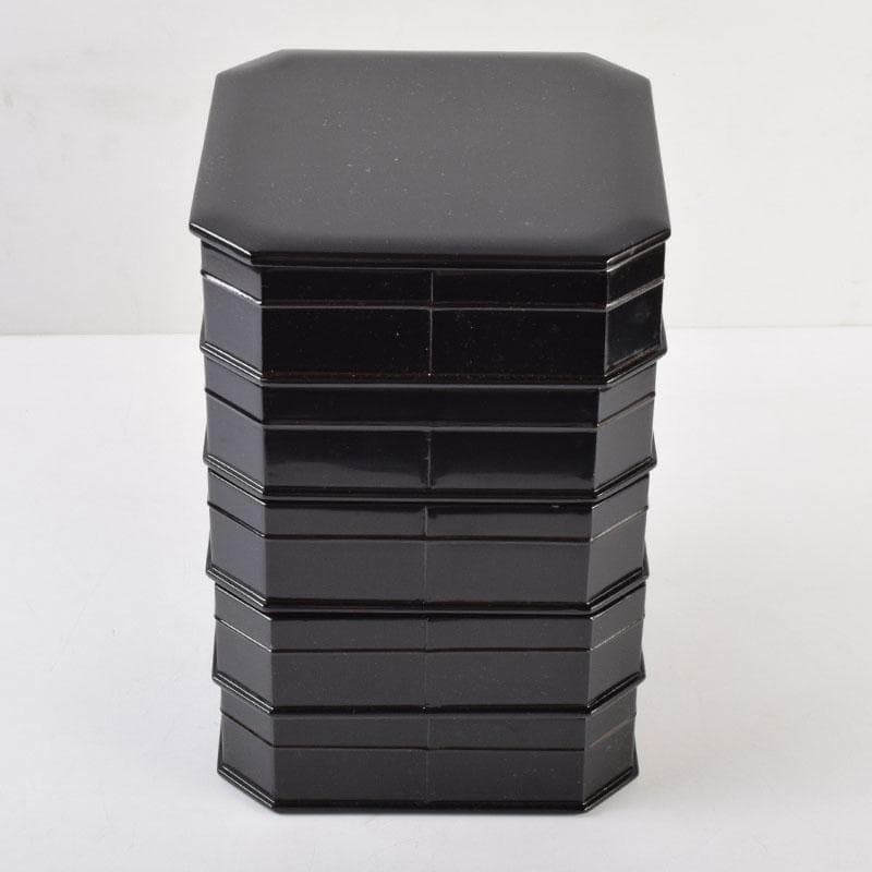 めるり 　塗師　海田宗恵造　真塗　縁高重　五段重　共箱　V　8789A