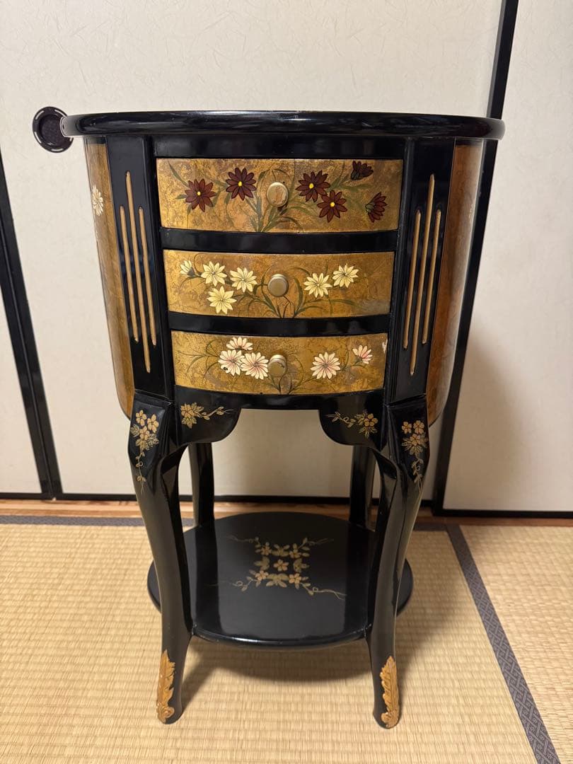 アンティーク　高級金箔家具 中国伝統家具 半円 電話台 コンソールテーブル