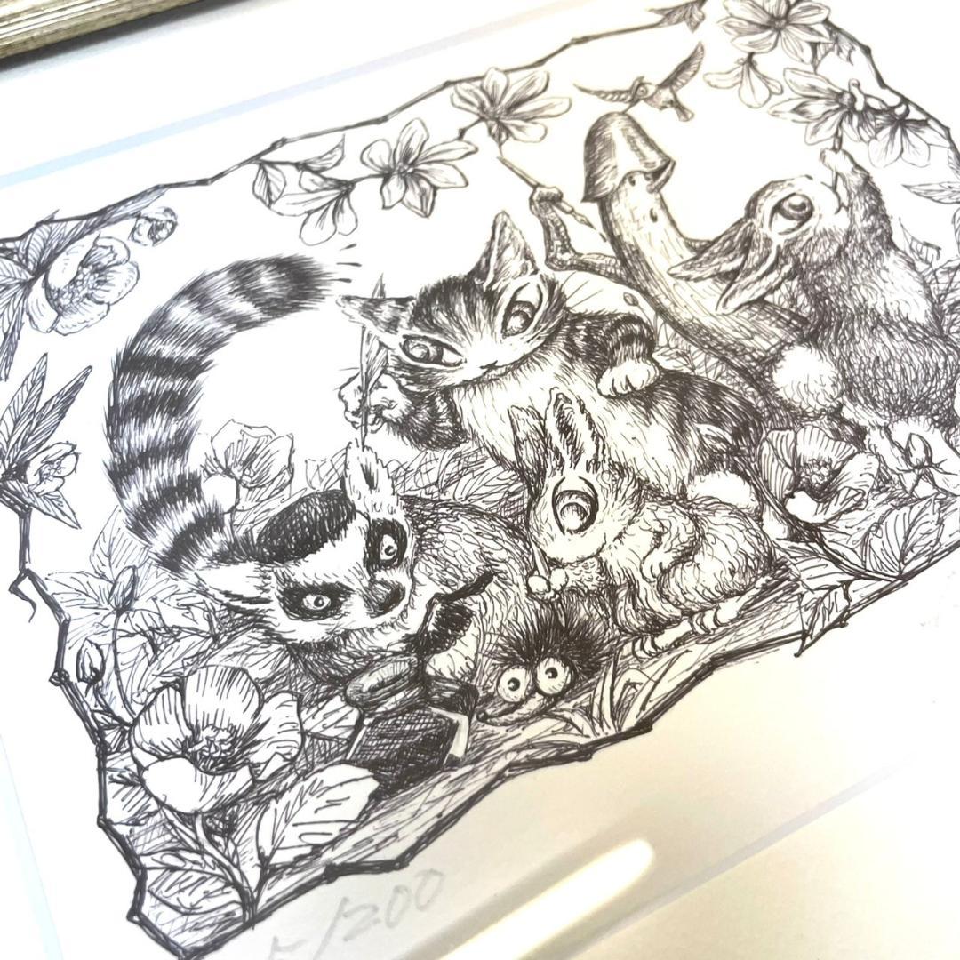 美品　ダヤン　池田あきこ　105/200　額入り　サイン入り　絵画