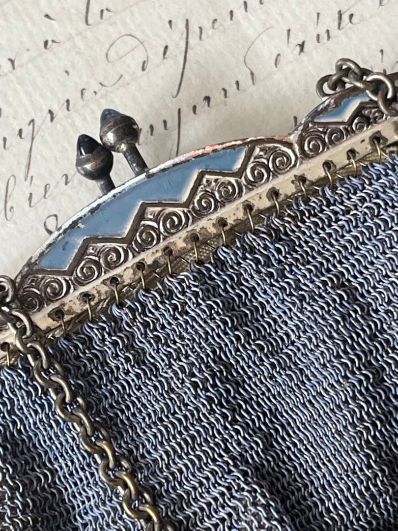 アンティークフランス小さなパースケースワイヤーメッシュ鞄ビスクドール小物