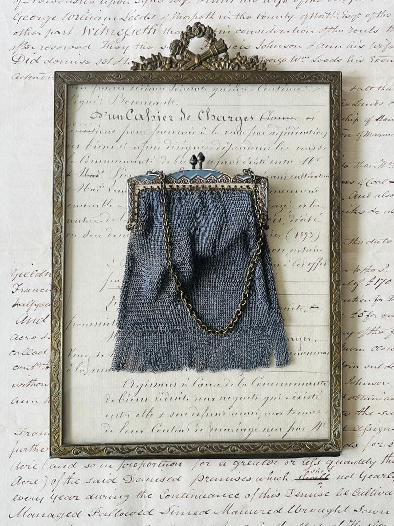 アンティークフランス小さなパースケースワイヤーメッシュ鞄ビスクドール小物