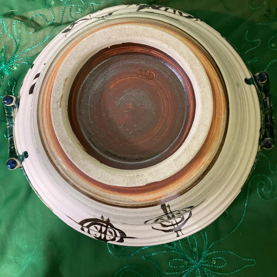 織部両手鉢　水盤　御手水　つくばい　メダカ鉢　睡蓮鉢