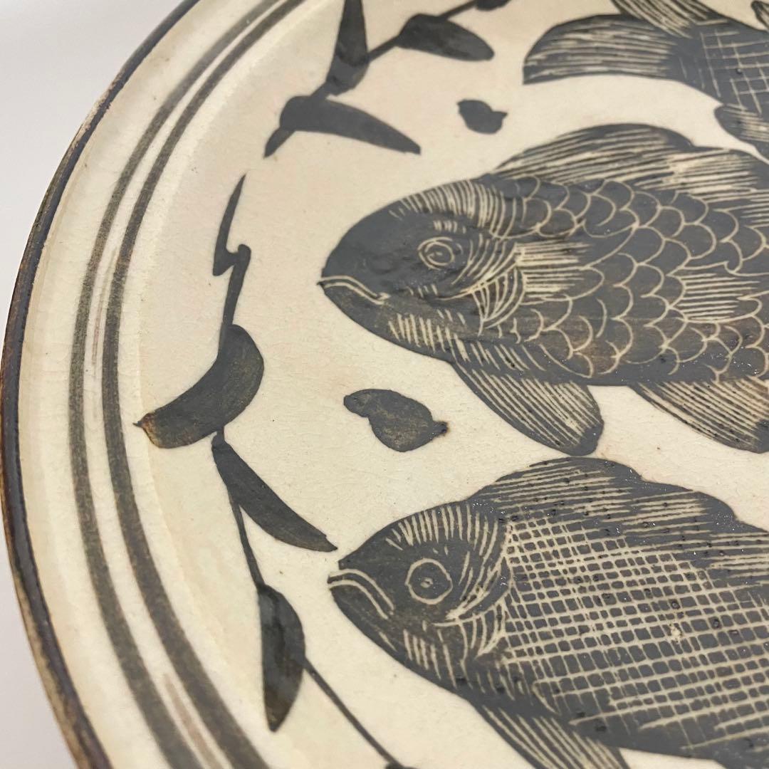 鉄絵 魚文 高坏皿 コンポート皿 中国美術 古玩 磁州窯 スンコロク スコタイ