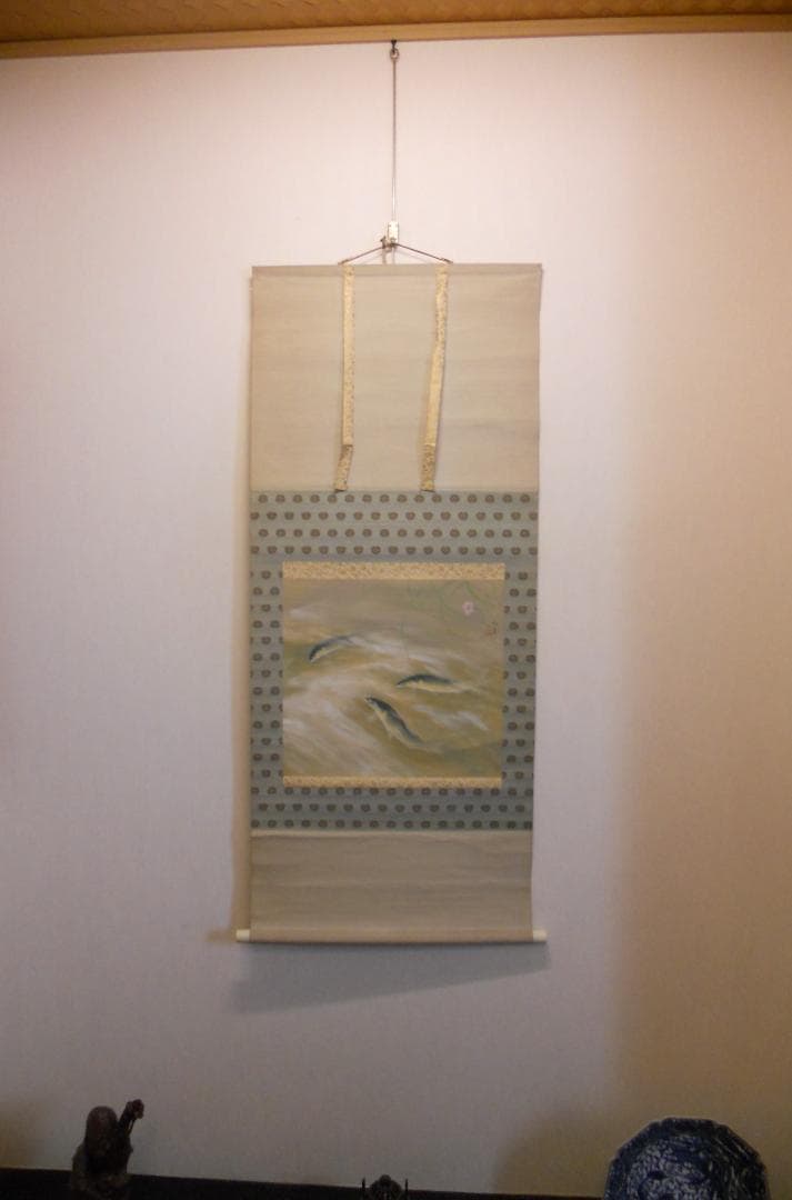 掛け軸 和雲 清流香魚 あゆ 絹本 希少 軸装 茶道具 掛軸 美品 です。