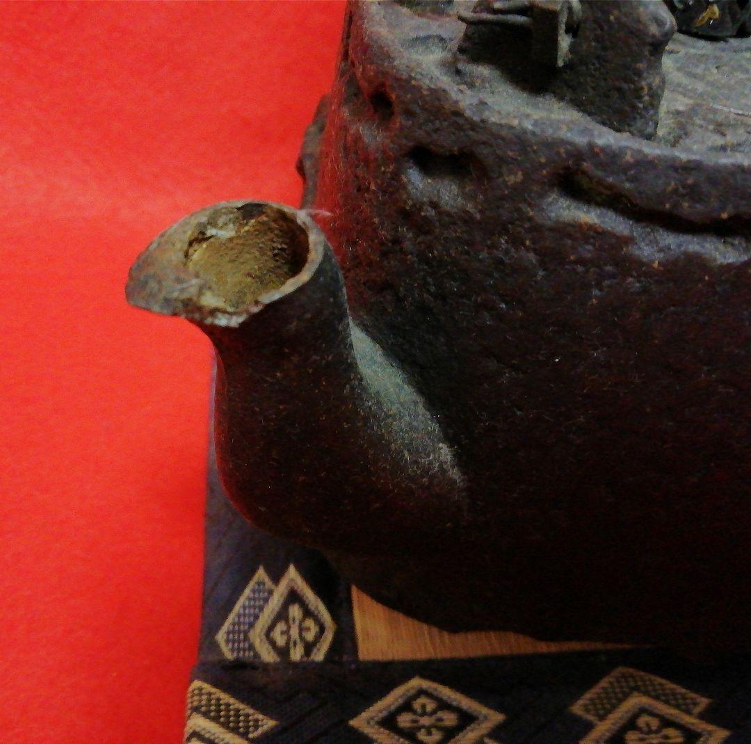 年代物/傑作品！　南部鉄瓶/角形竜紋様　蓋・鐔/摘み・頭/双方魚子地　茶道具
