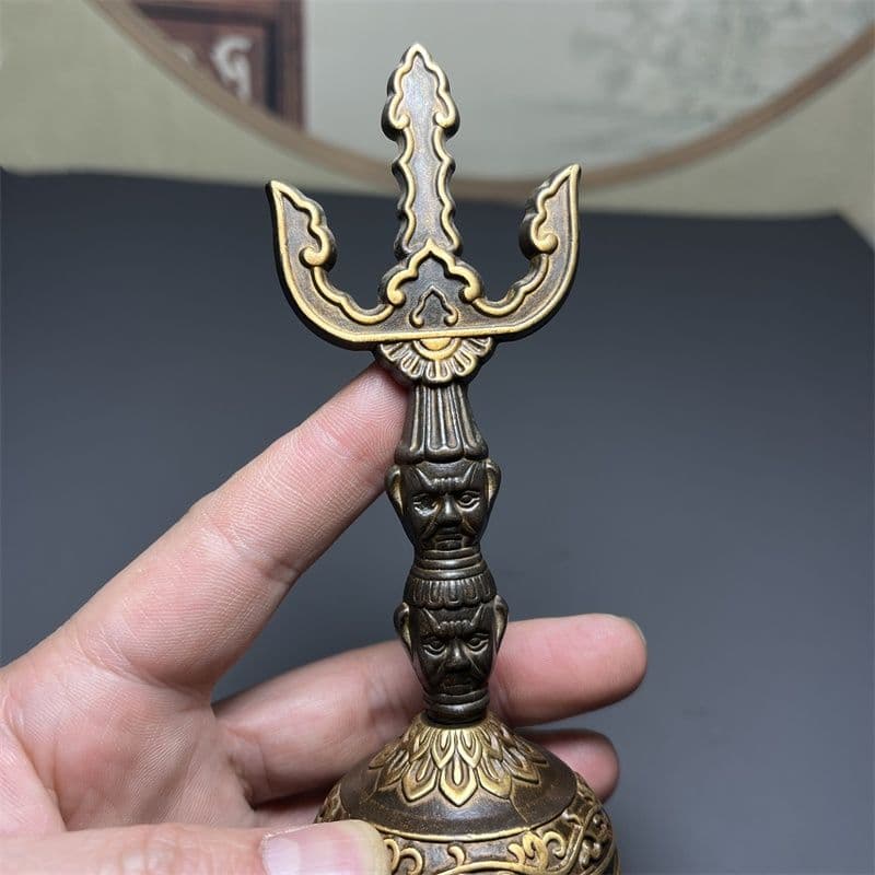 銅器 仏教法器 天蓬帝鐘 天蓬鈴 三清鈴 三叉金剛鈴 手振り鈴 銅鈴工芸品 置物