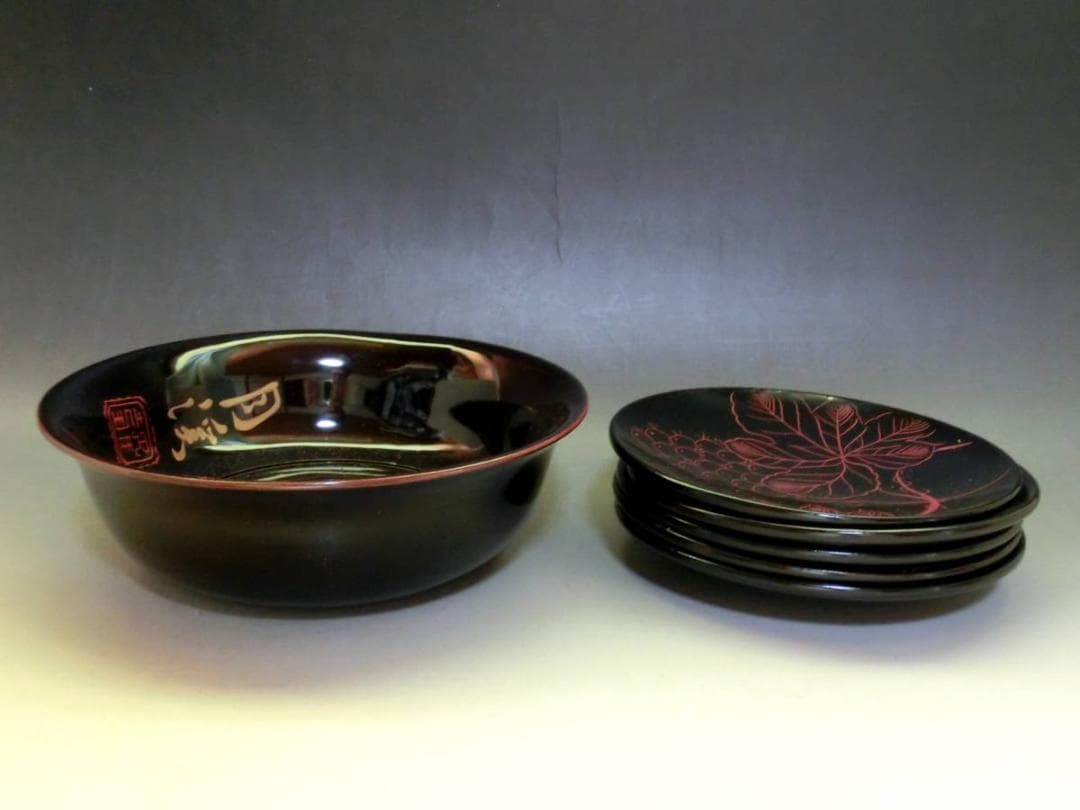 菓子器■月渓 文政十三寅八月 江戸期 漆器 銘々皿5客 正眼院様御遺物 時代物■