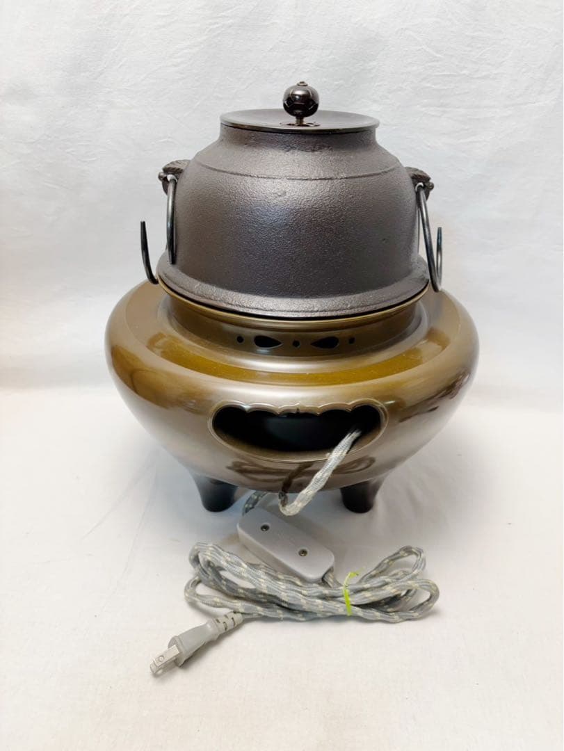 美品 茶道具 鋳師 金屋庄兵衛造 唐銅朝鮮風炉 真形釜添 野々田電熱器 共箱