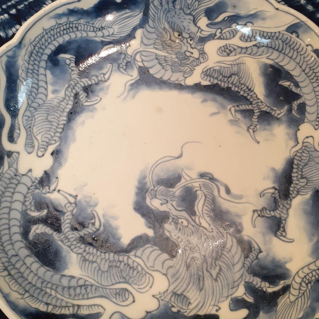 古伊万里～開運龍紋呉須輪花盛り皿❤️