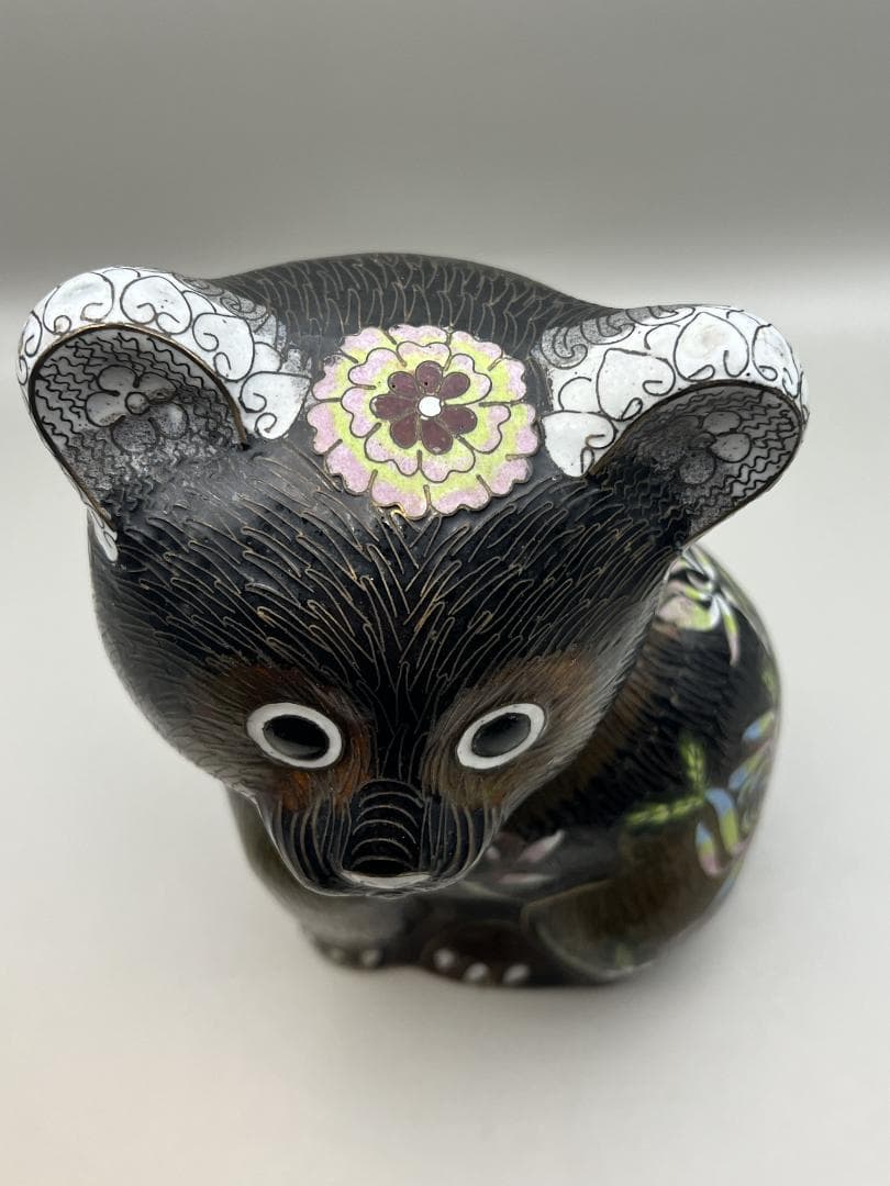 【海】七宝銅胎琺瑯　可愛子犬　古銅 時代品 骨董品　中国美術品