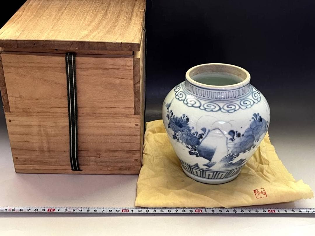 壷■李朝 染付 花蝶唐草紋 青華 古玩 唐物 花瓶 花器 中国 時代物 骨董品■