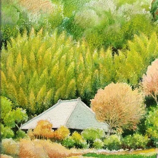 絵画「里山のくらし」　水彩画
