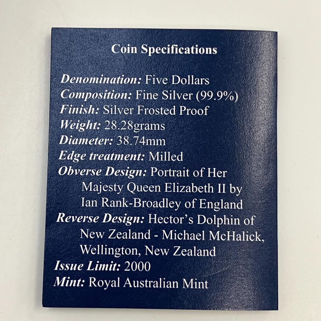 ニュージーランド中央銀行発行 ヘクターズイルカ 5ドル記念硬貨 2002年