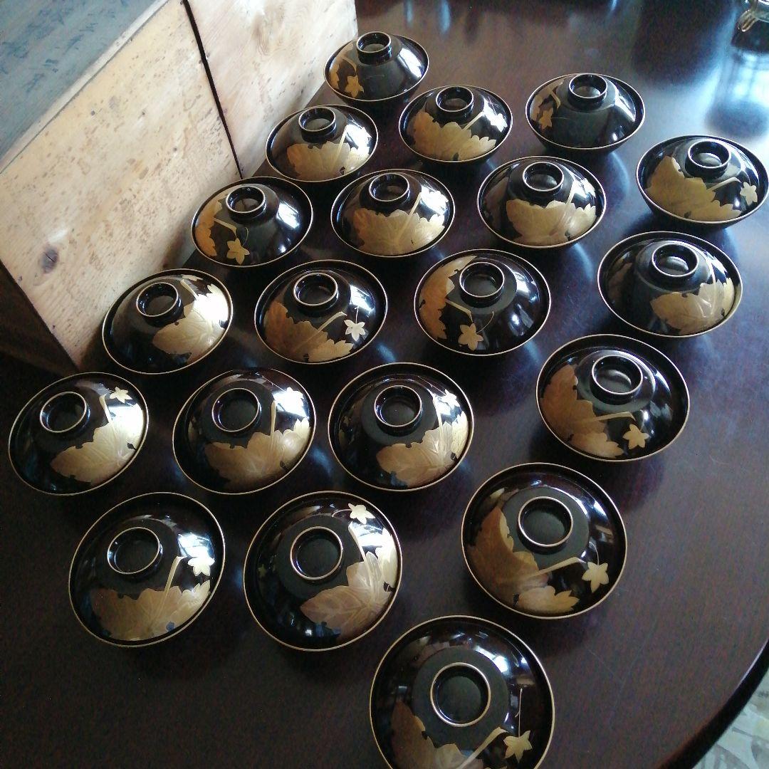 木製本漆塗　金蒔絵黒吸物椀　20客　12.6cm　大正期