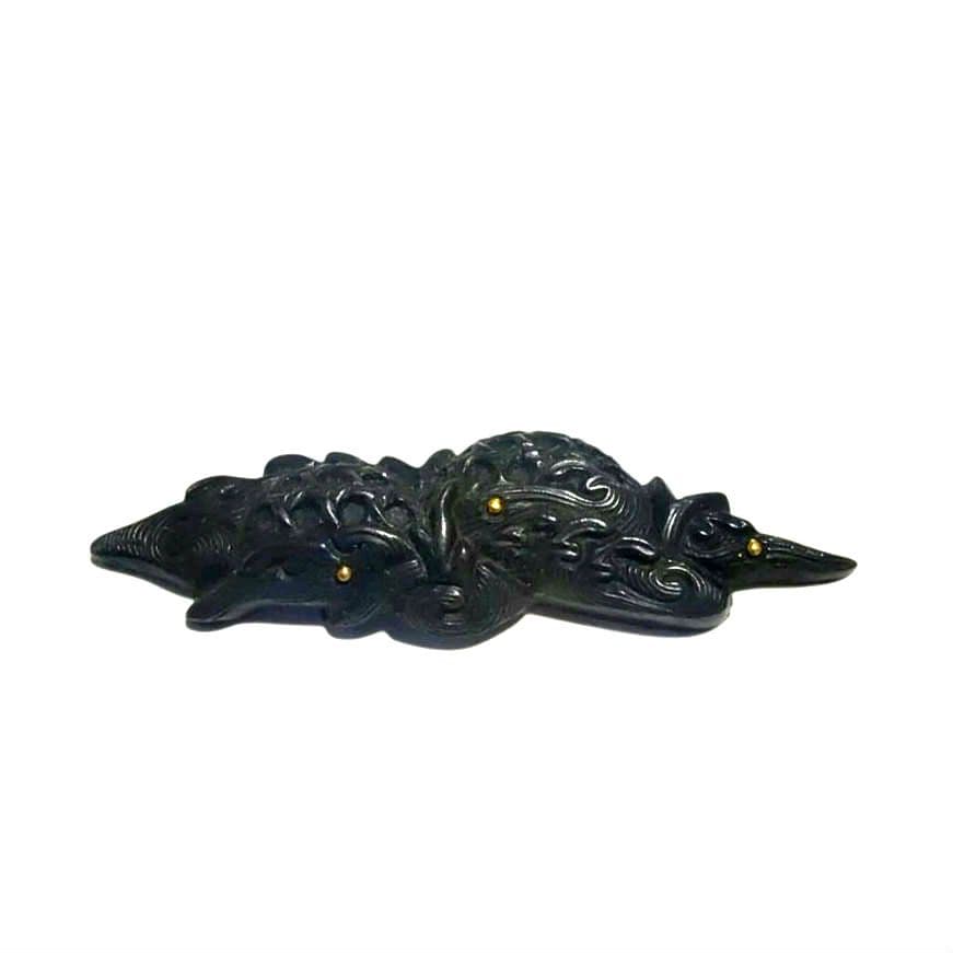 波に籠図　目貫　金象嵌　赤銅製　細密工芸品