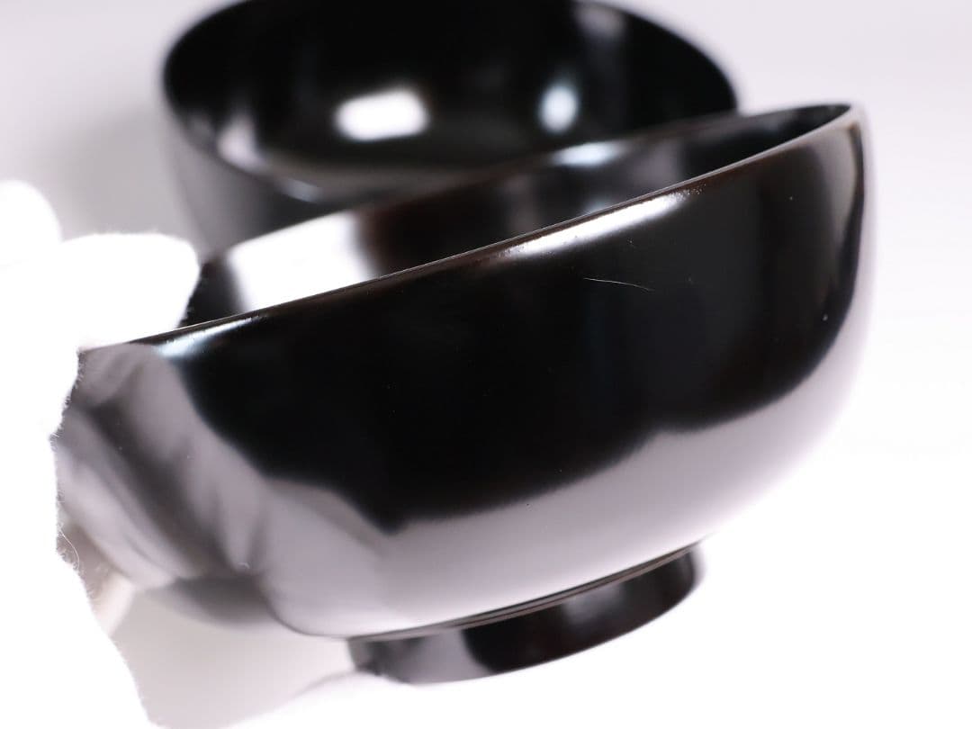 【MB195】輪島塗 天然木漆塗 黒塗椀 二客 蒔絵 大和絵 源氏絵 人物 昭和