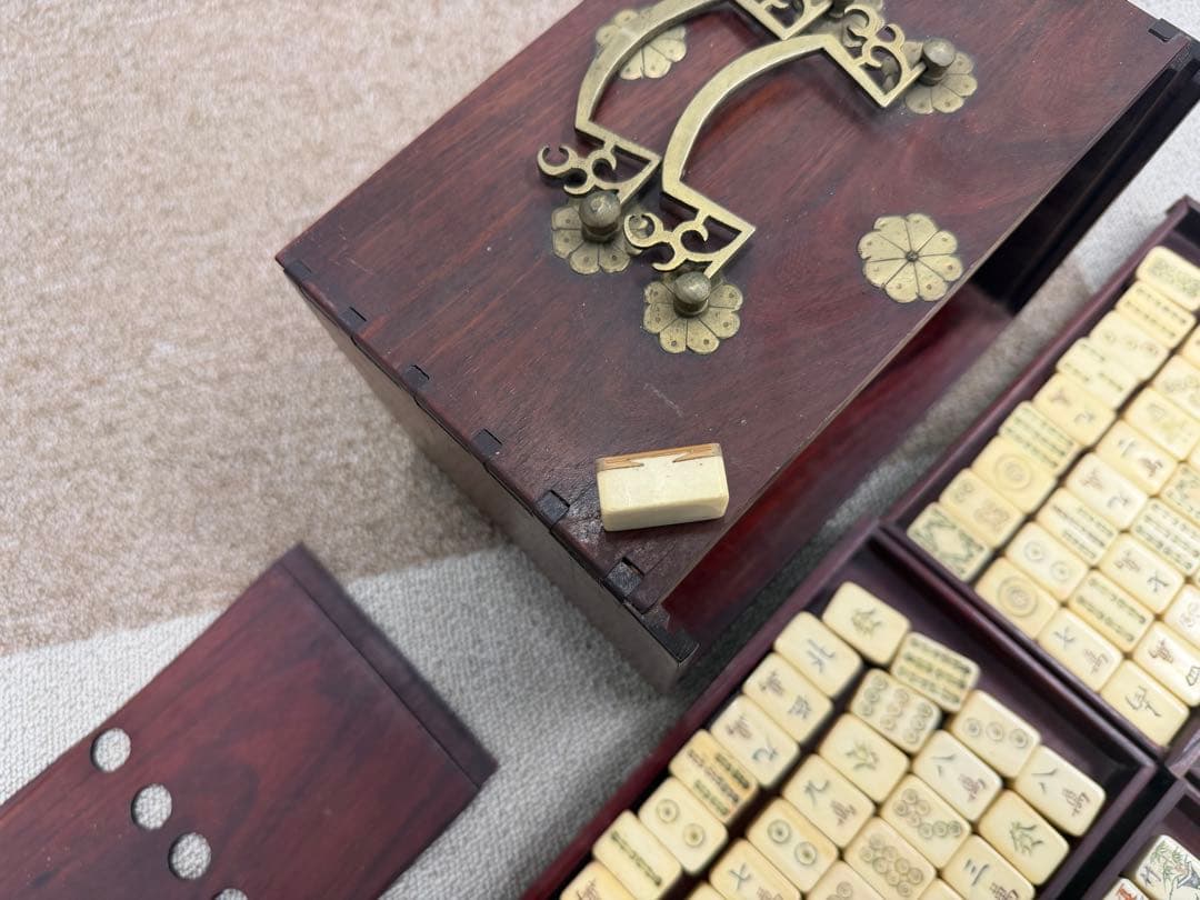 中国 竹牌 雀牌 唐木箱付き
