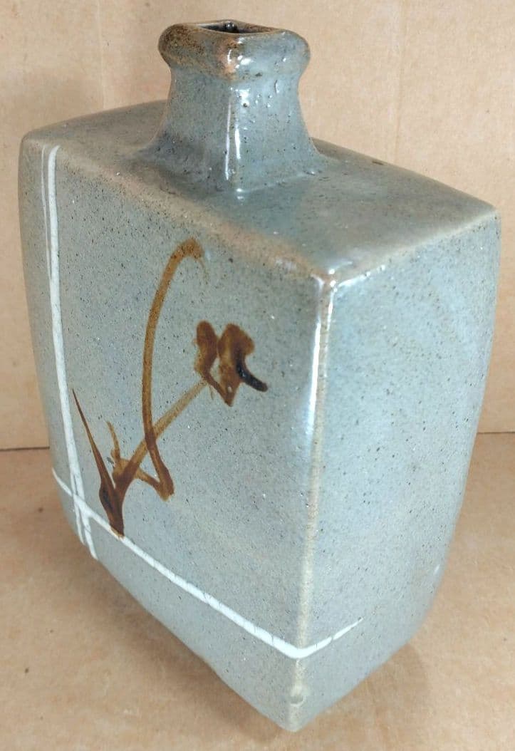 【本物保証】濱田庄司 鉄絵白十字掛扁壷 共箱 毎日オークション出品物 人間国宝