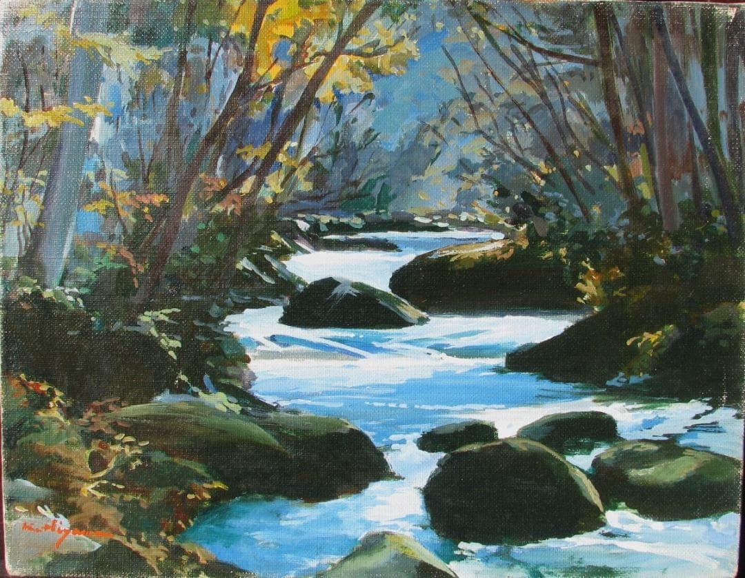 ☆処分☆檜山健三「奥入瀬」6号油彩,東京芸大小磯教室,茨城県石岡出身