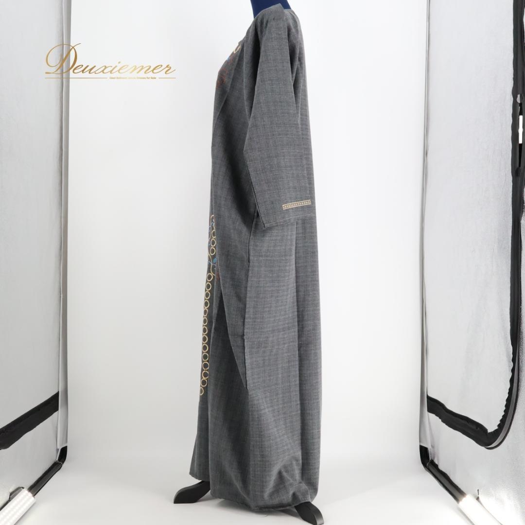 【ベリーダンス用衣装】ダークグレー ガラベーヤ ワンピース ドレス 鼠色 黒 花