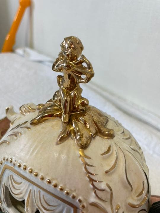 アンティーク　シンデレラ　陶器置物　ライト　オルゴール　中世　馬車　馬　古美術