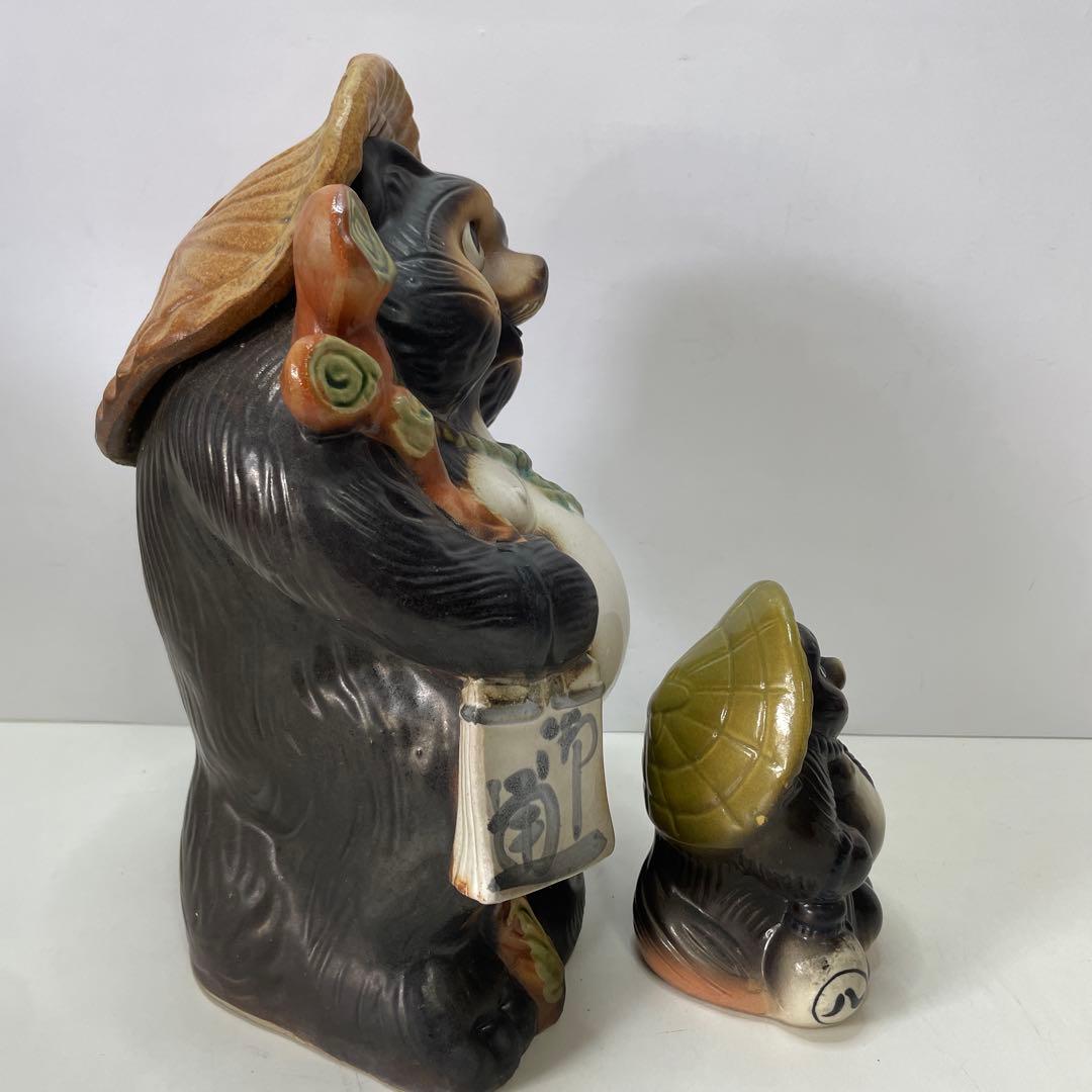 狸の陶器置物セット（大・小）