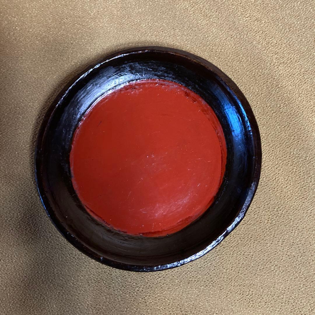 時代 根来塗 盆 5点 民芸（根来 伊万里） 15×2.5cm 木箱入り