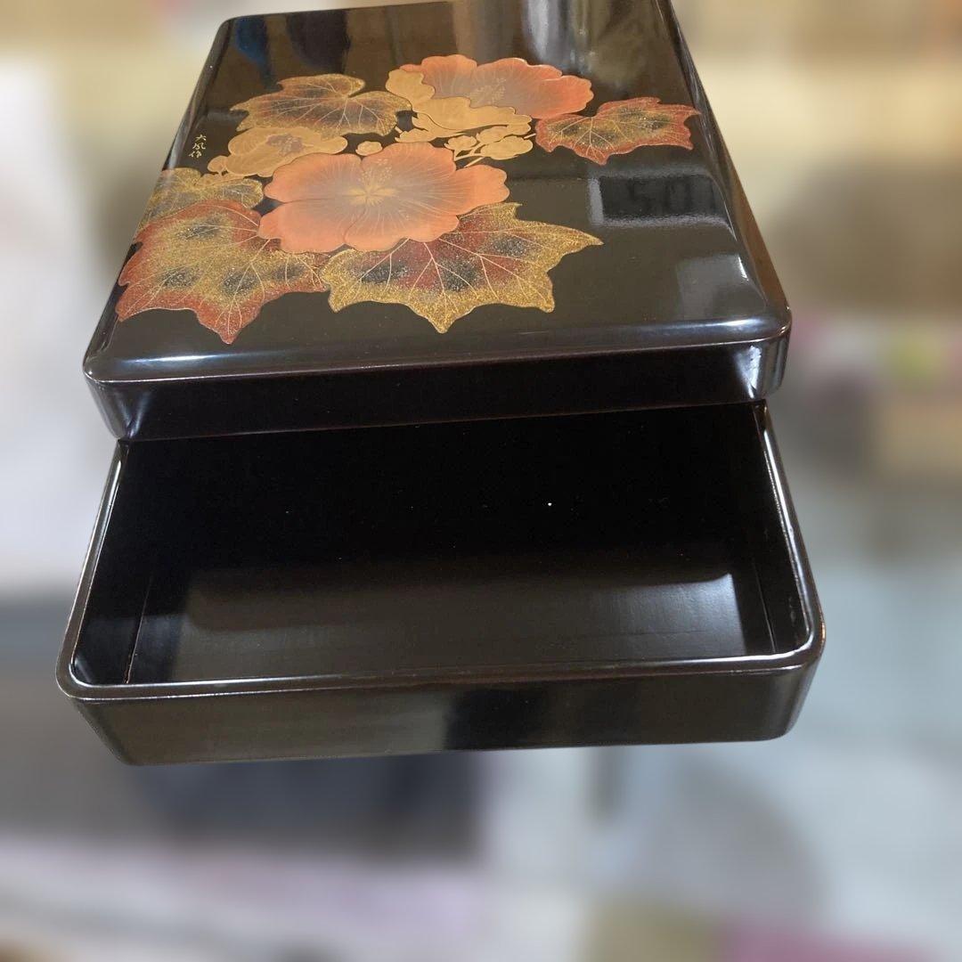 大風作 重箱 花と葉の金箔装飾 輪島塗