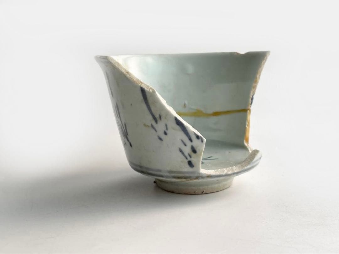 骨董　初期伊万里　陶片　染付土筆文碗　残欠　多々良の元窯出土　所載現品