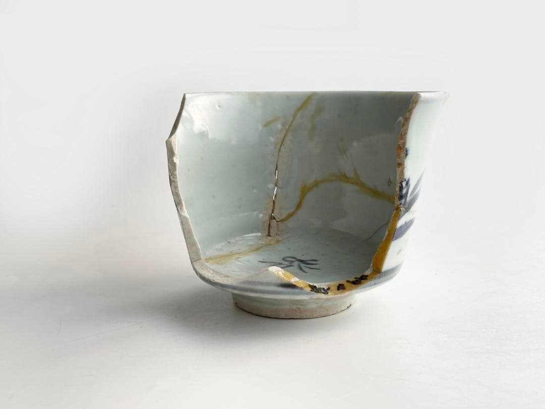 骨董　初期伊万里　陶片　染付土筆文碗　残欠　多々良の元窯出土　所載現品