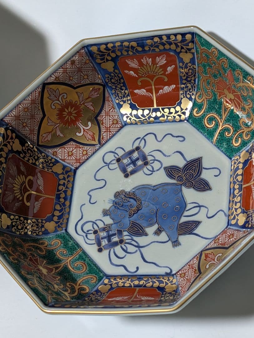 （F!!）林　九郎作　八角形の青い牛の絵皿 鉢2個セット