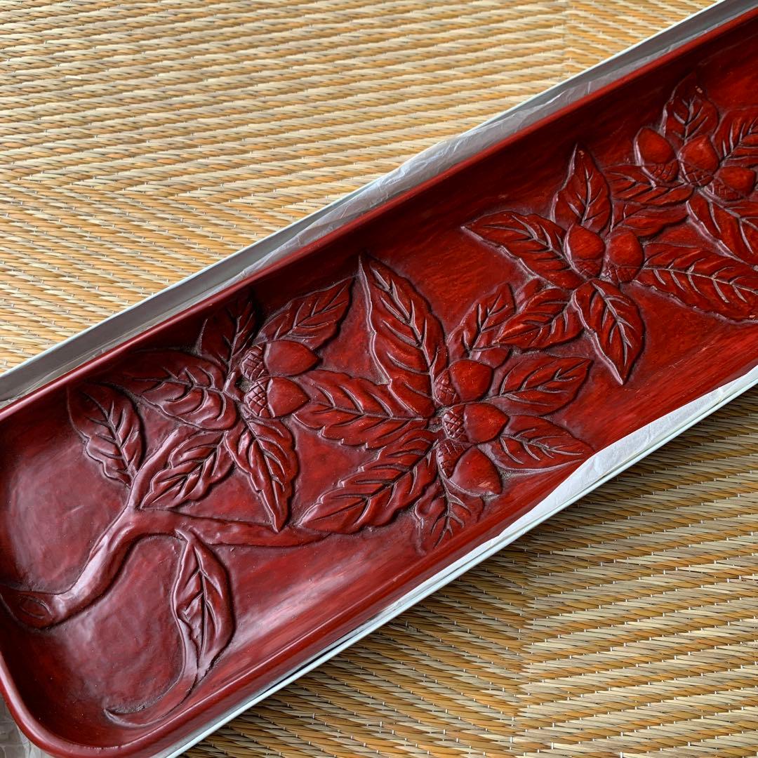 鎌倉彫 一文字 煎茶盆 長手盆 どんぐり