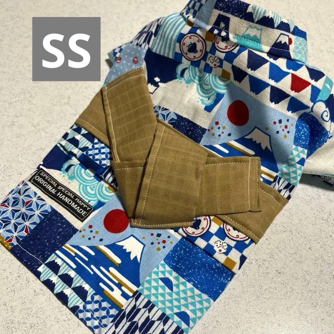 ハンドメイド★犬浴衣☆富士和柄パッチ☆ベージュ帯