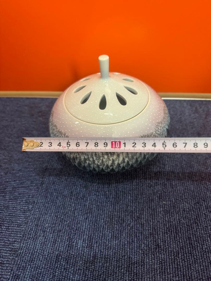 1680 有田焼 藤井朱明作 朝日雪香炉 染付樹海図細密絵付　未使用
