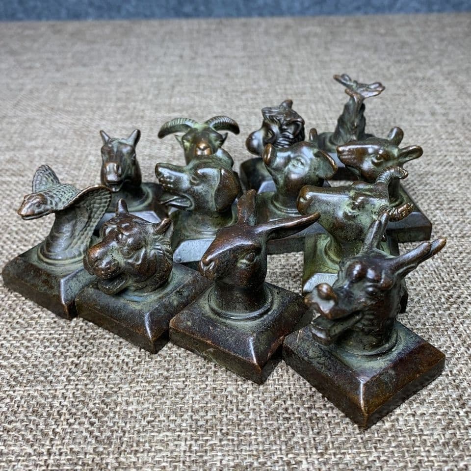 銅器 十二支方印 書道具 文房具 工芸品 美術品 置物